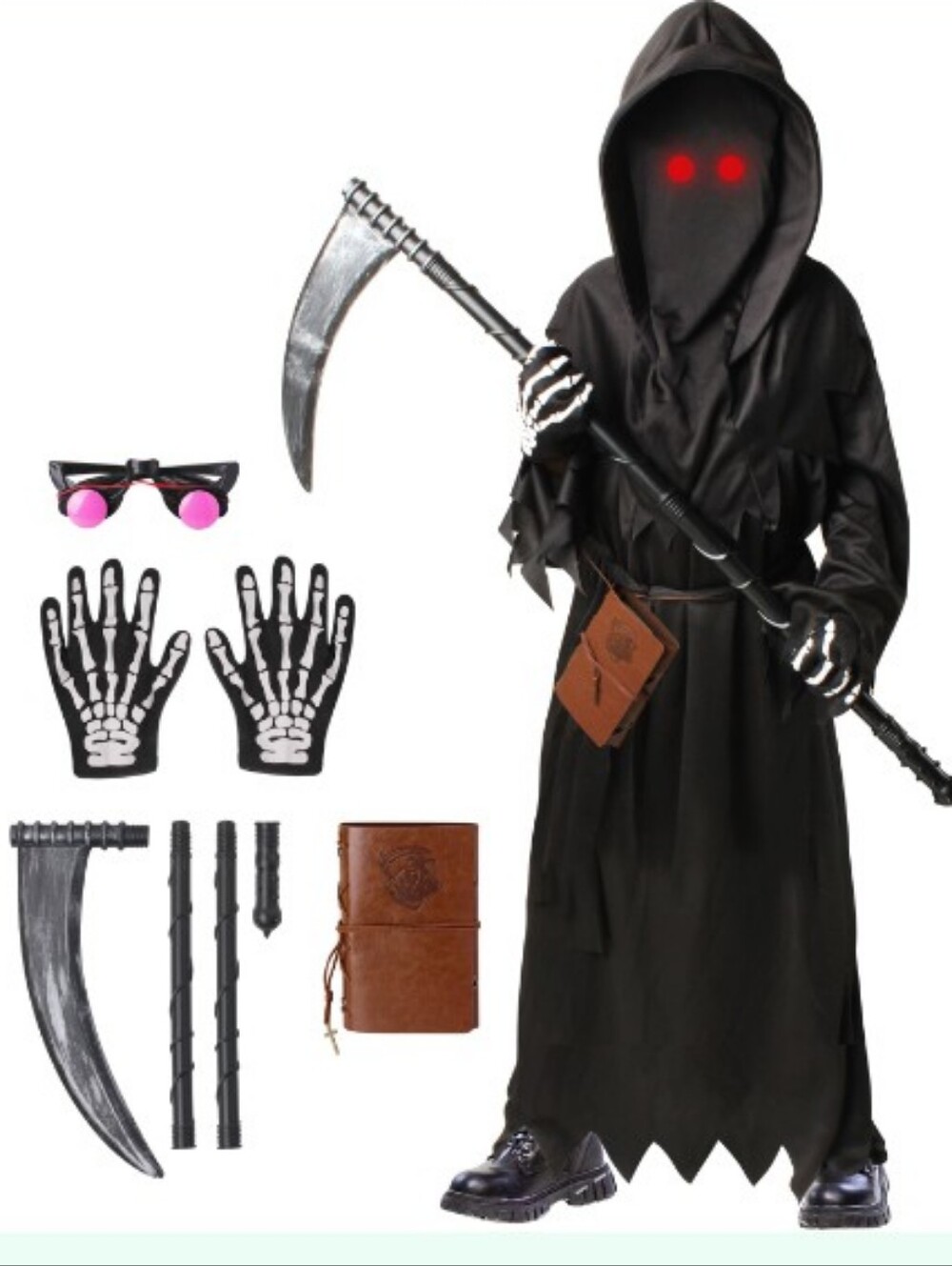 Oskiner Grim Reaper Costume for Kids, Scary Halloween Costume